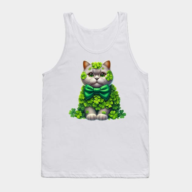 Clover British Shorthair Cat St Patricks Day Tank Top by Chromatic Fusion Studio